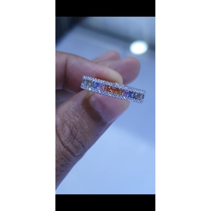 cincin emas berlian batu permata sapphire rainbow