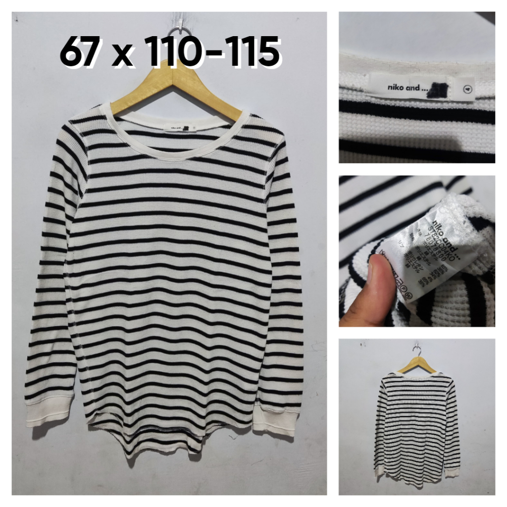 Sweater Waffle Knit Niko And... Putih Salur Hitam Size L Wanita Atasan Cewek Outer ED270