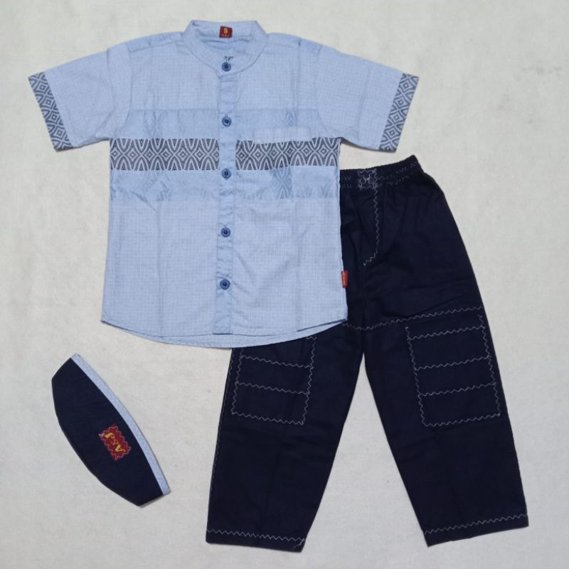 Koko motif kotak katun smit anak A&J lengan pendek