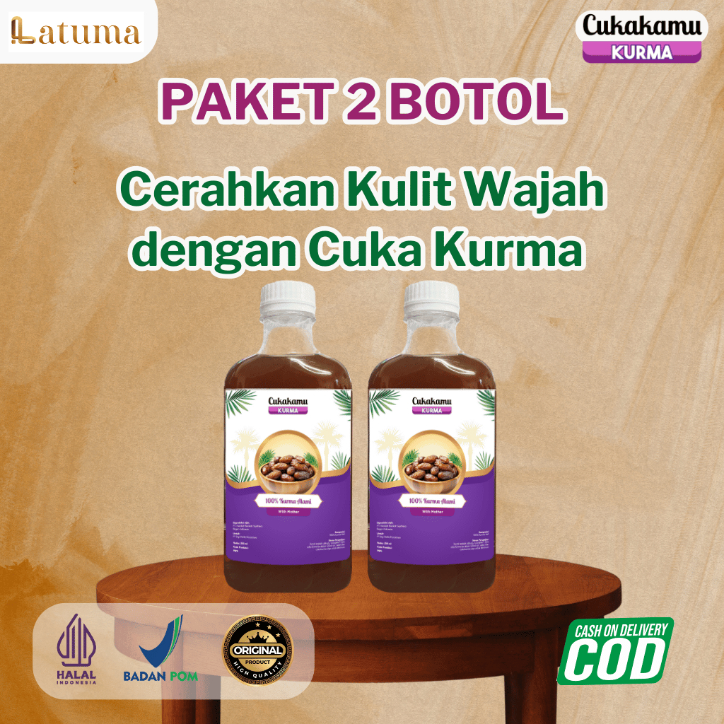 

CUKAKAMU 2 Botol - Cuka Kurma Murni Whitening Drink Merawat Kesehatan Kulit & Wajah HALAL MUI BPOM