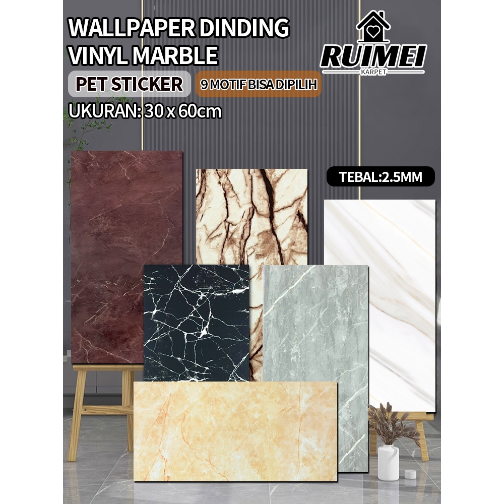 RUIMEI Wallpaper Dinding / Stiker Dinding 30 x 60cm / Wallpaper Kamar Mandi / Anti Air Motif Marmer