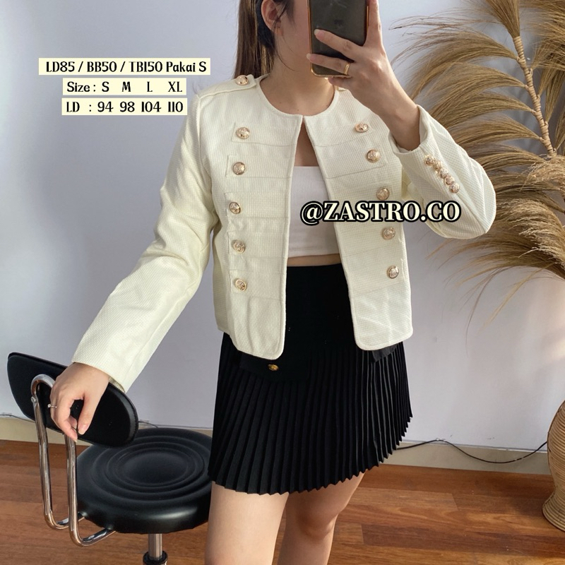 BT-3307 Blazer Tweed Oufit BrokenWhite Knight Military Style / Outer Tweed Exquisite Double Breasted