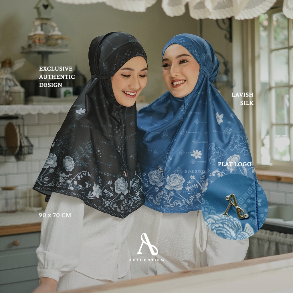 AUTHENTISM - Adrina Khimar Series - Hijab Instant Silk Motif Bunga Premium