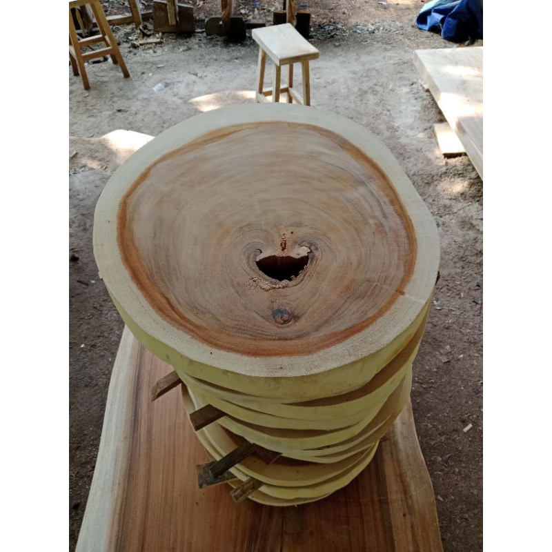 kepala kayu trembesi, top meja trembesi bulat oval alami