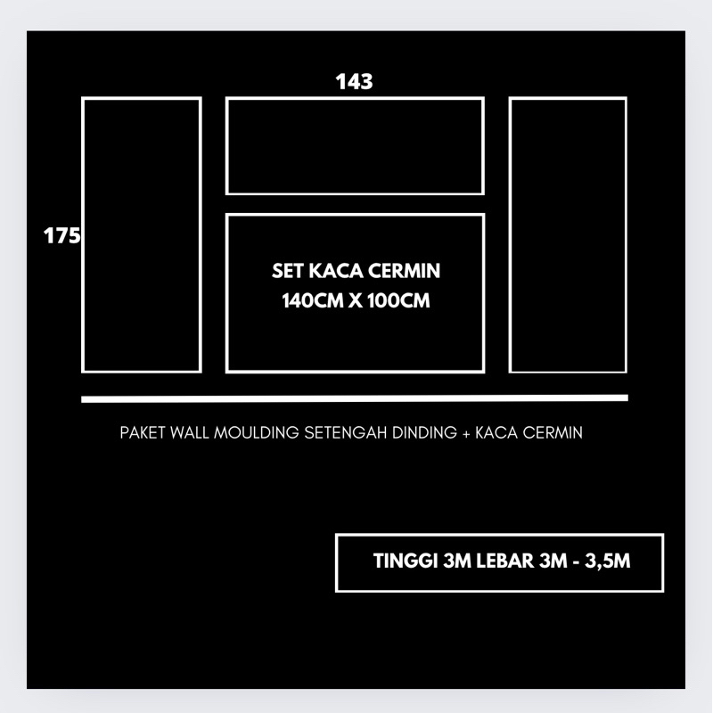 Paket Set Kaca Cermin + Wall Moulding Setengah Dinding / Dekorasi Dinding Minimalis