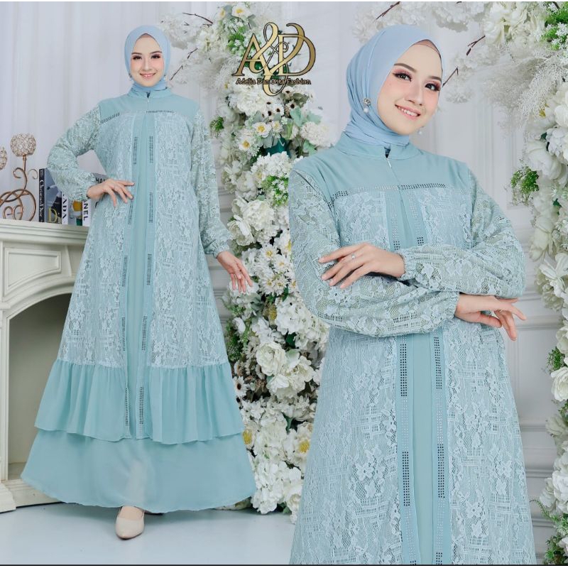 Gamis ceruty kombinasi brokat malika//Gamis pesta