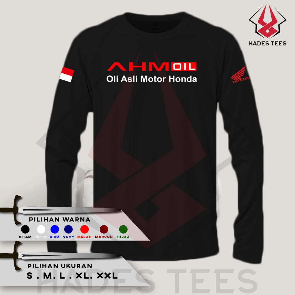 Kaos Lengan Panjang AHM Oil Oli Asli Motor Honda Baju Perusahaan
