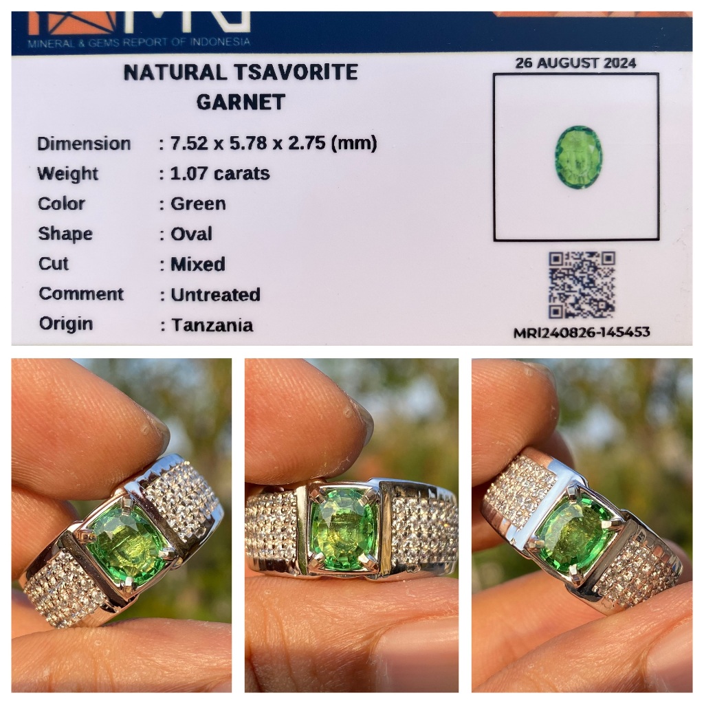 Natural 1.07ct tsavorite green garnet ring perak simple