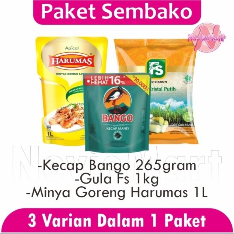 

[Paket Hemat Sembako] Bango Kecap Manis 210ml Harumas 1L Dan Gula Fs Kemasan 1kg