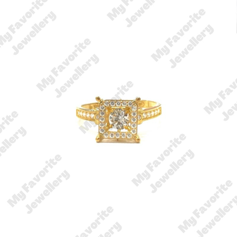 Cincin Dancing Stone Kotak Elegan Uk12 Uk12.5 Uk16 EMAS ASLI Kadar 875