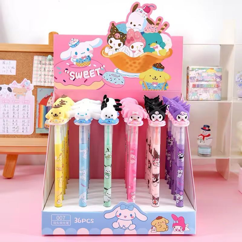 

Double head highlighter pen sanrio stabilo spidol kuromi cinnamoroll melody purin pochacoo