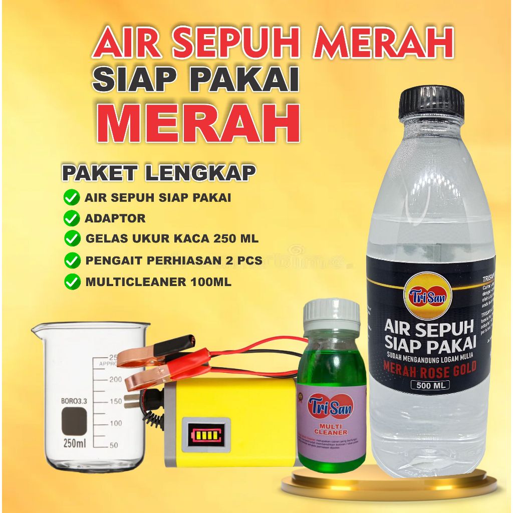 Air Sepuh Siap Pakai Merah Cairan Penyepuh Perhiasan Emas 24K Perak Full Paket