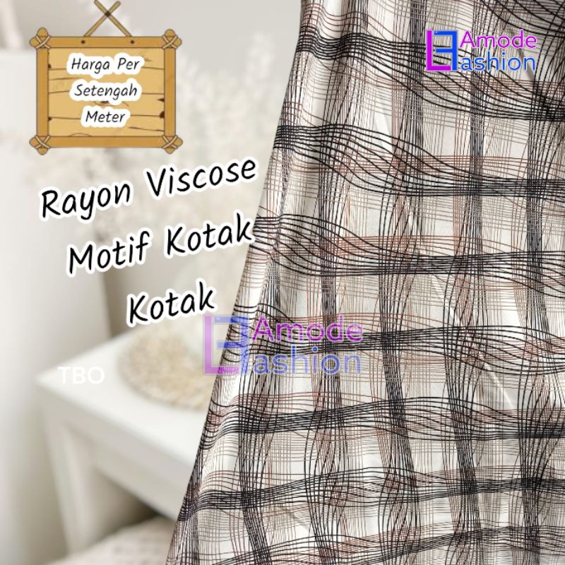 Kain Rayon Viscose Motif Kotak Kotak