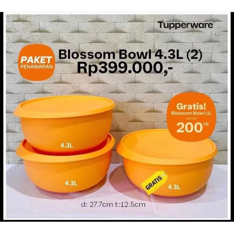 Mangkuk adonan kue blossom bowl tupperware 4,3 liter orange