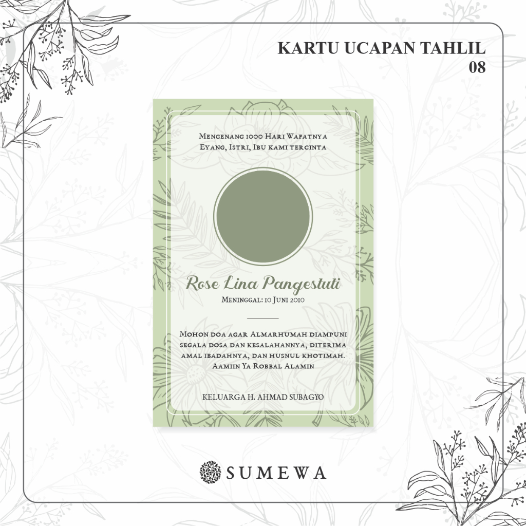 Kartu Ucapan Tahlilan / Kartu Ucapan Peringatan Meninggal 40 Hari / Kartu Ucapan Peringatan 1000 Har