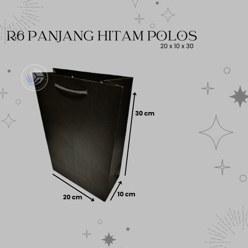 

PAPERBAG R6 PANJANG HITAM POLOS (size 20x10x30) PAPERBAG HAJATAN PAPERBAG SOVENIR