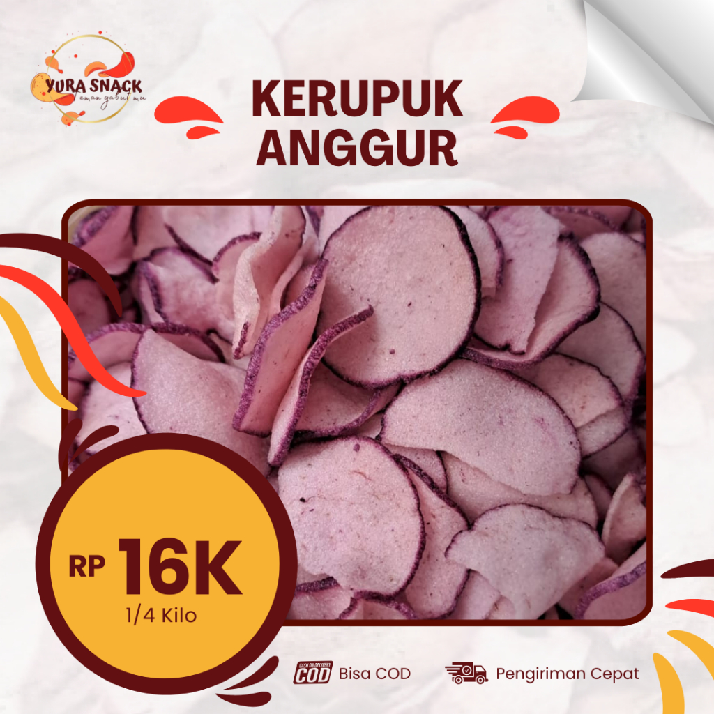 

Kerupuk Buah Anggur Super Renyah Khas Dieng Kemasan 250gr 500gr 1000gr