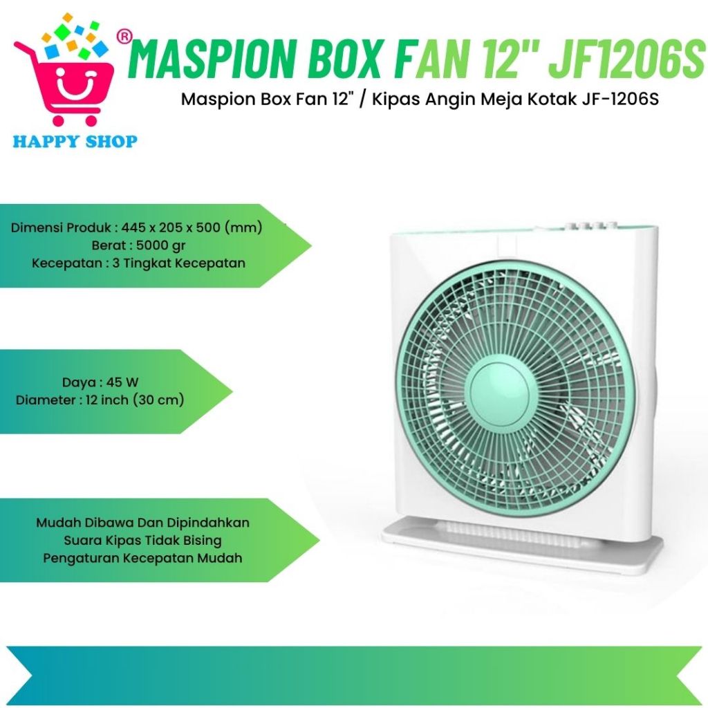 Maspion Box Fan 12" / Kipas Angin Meja Kotak JF-1206S