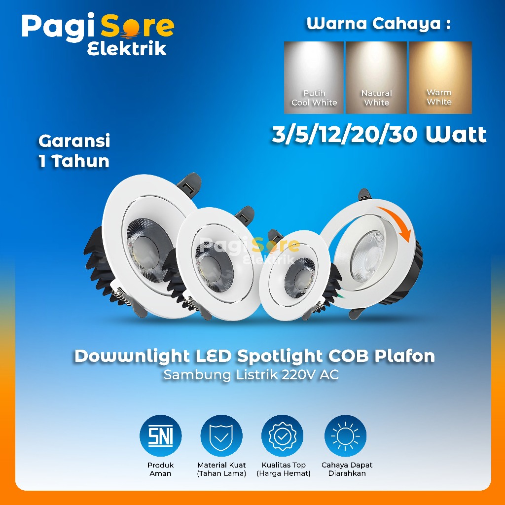 Downlight Spotlight LED COB 3W 7W 12W 20W 30W - Lampu Sorot Plafon Spot Light Terang Garansi 1 Tahun