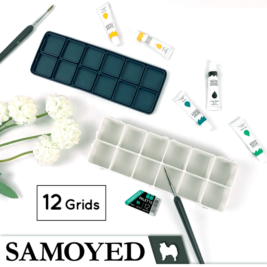 

SAMOYED PPLT-SV12 Palet Lukis / Cat 12 Sekat / Grids / Soft Rubber Lid / Cover Paint / Painting / Painter's Palette / Box