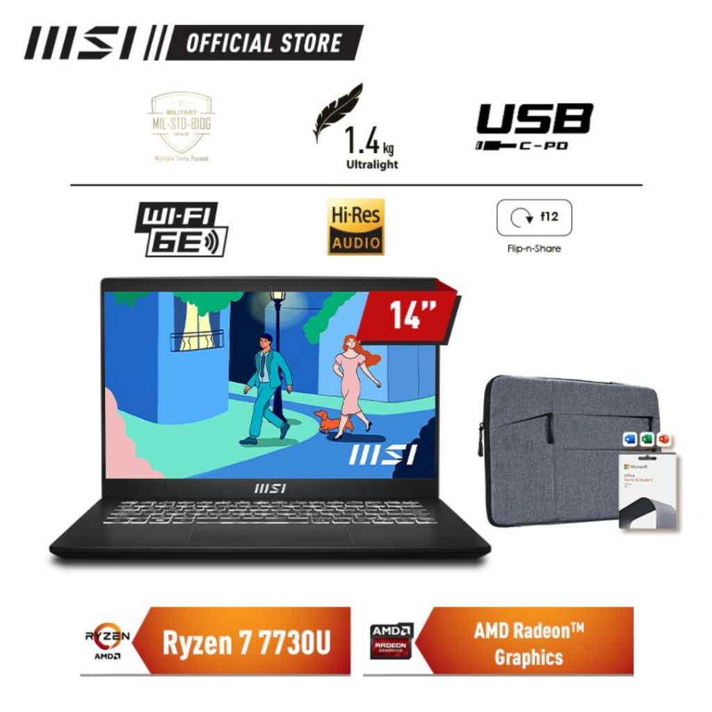MSI Modern 14-280 Ryzen 7-7730U 16GB 512GB Radeon 14"FHD OHS W11