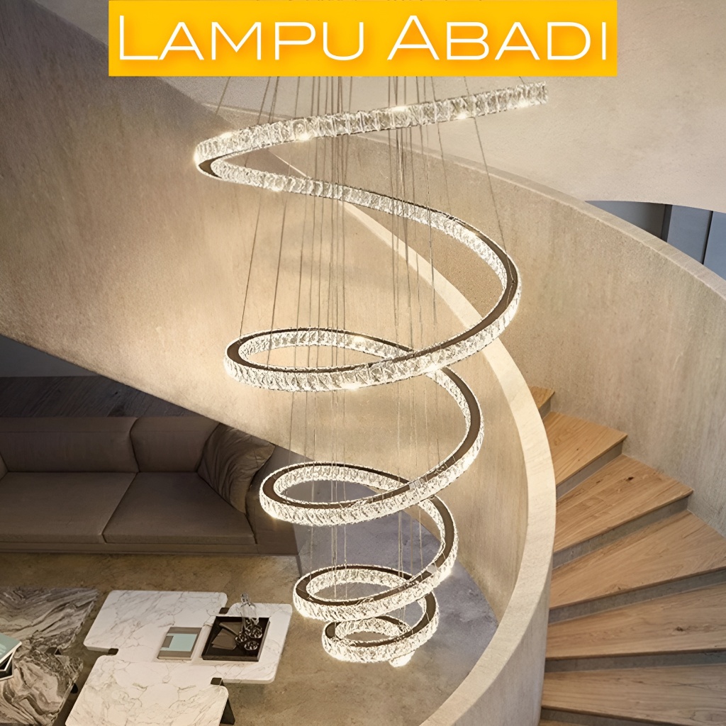 Lampu ABADI Lampu Gantung Hias Kristal Spiral Mewah Super Modern Lampu Gantung Tangga LED Ruang Tamu