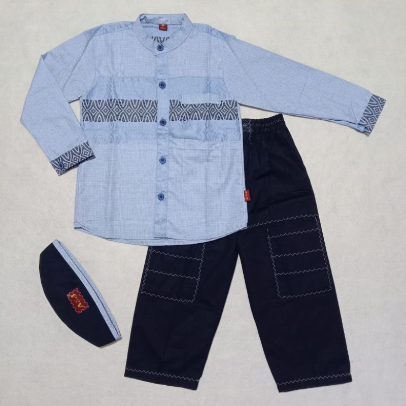 Koko Motif kotak katun smit anak A&J lengan panjang