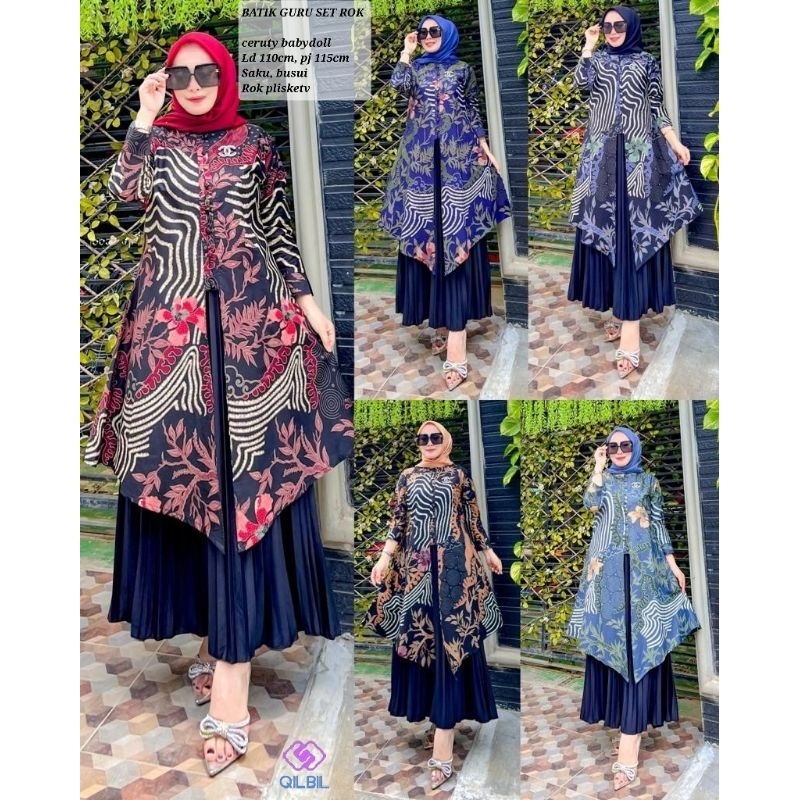 BATIK GURU LONGTUNIK SET ROK PLISKET BY POPPY