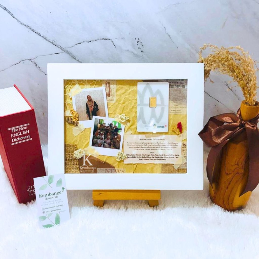 PIGURA KADO EMAS 2 DIMENSI SCRAP BOOK PIGURA TRANSPARANT BUNGA KERING KADO WEDDING ULANG TAHUN