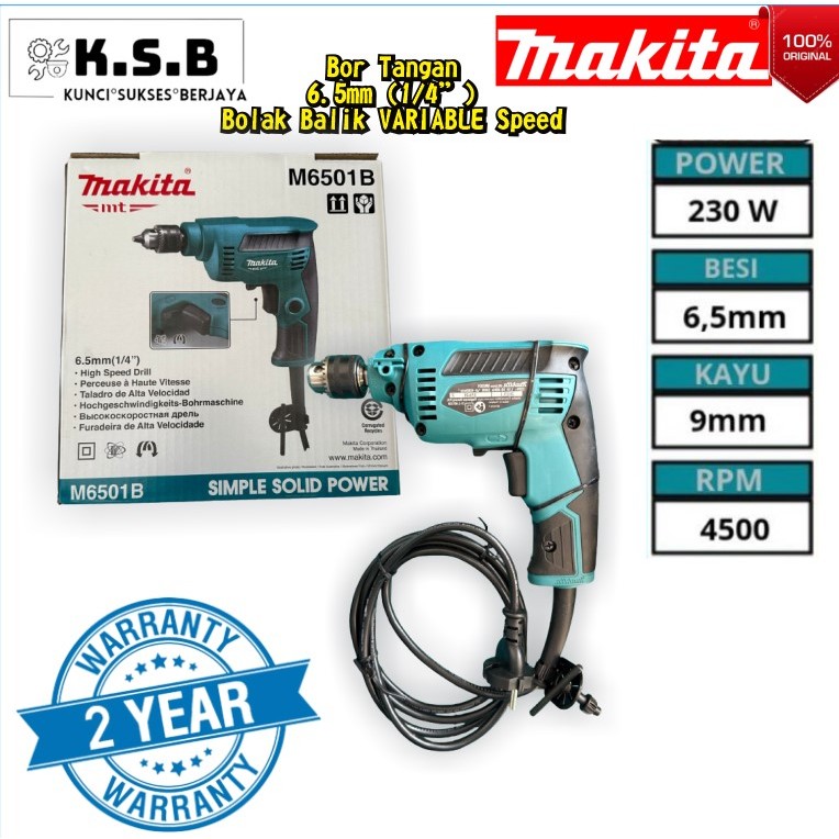 Mesin Bor Besi Kayu Mesin Bor Tangan 6.5mm Makita M6501B M 6501B