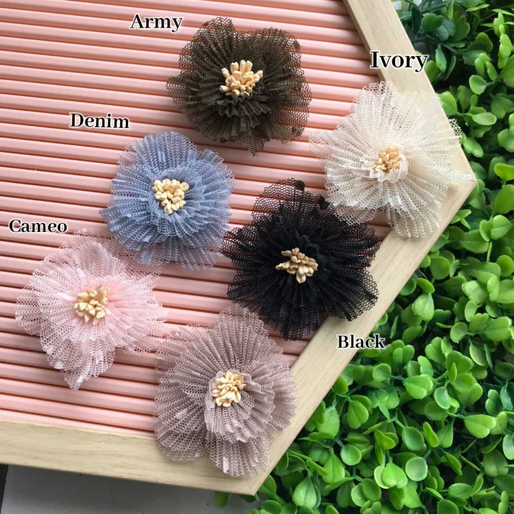 PER 1 BIJI - BUNGA ORGANZA PLISKET / BUNGA ORGANZA PUTIK CLAY / BUNGA KOREA PLISKET / APLIKASI BUNGA