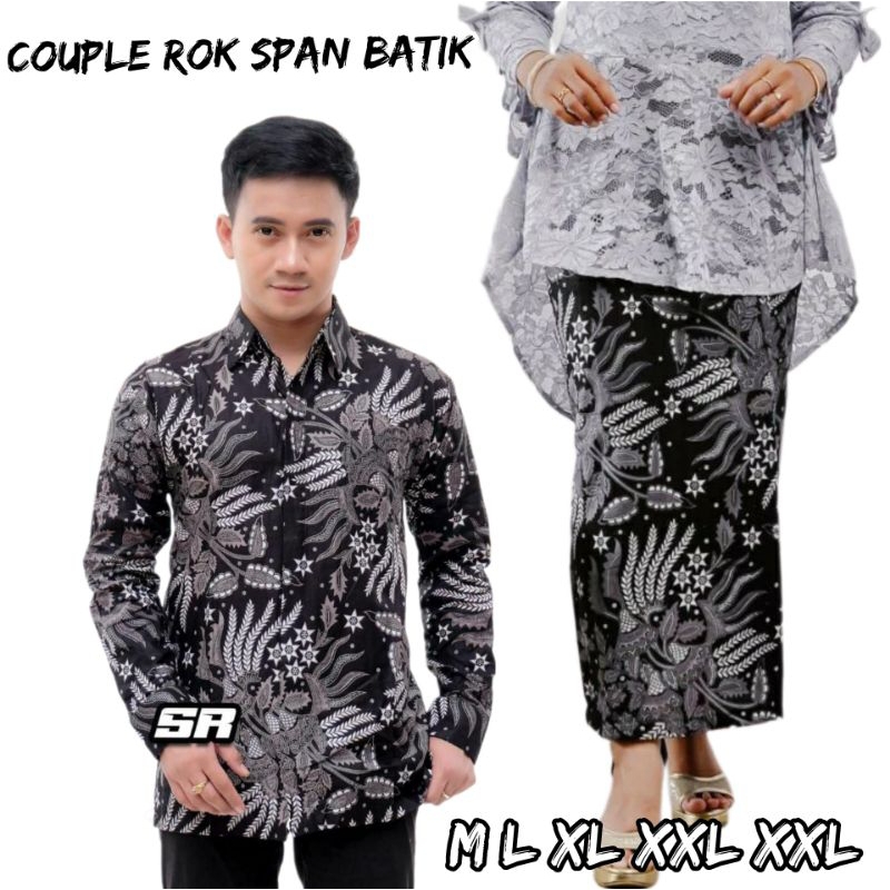 Couple kemeja batik pria lengan panjang dan rok batik/bawahan kebaya/rok span batik