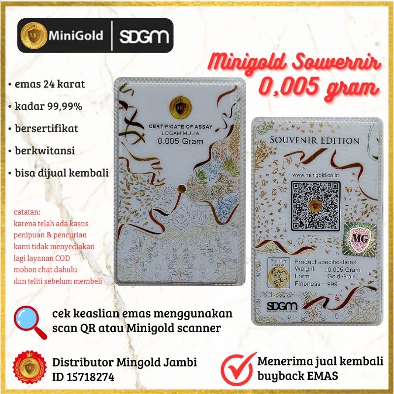 emas kecil Minigold Souvenir Series 0,005 gram