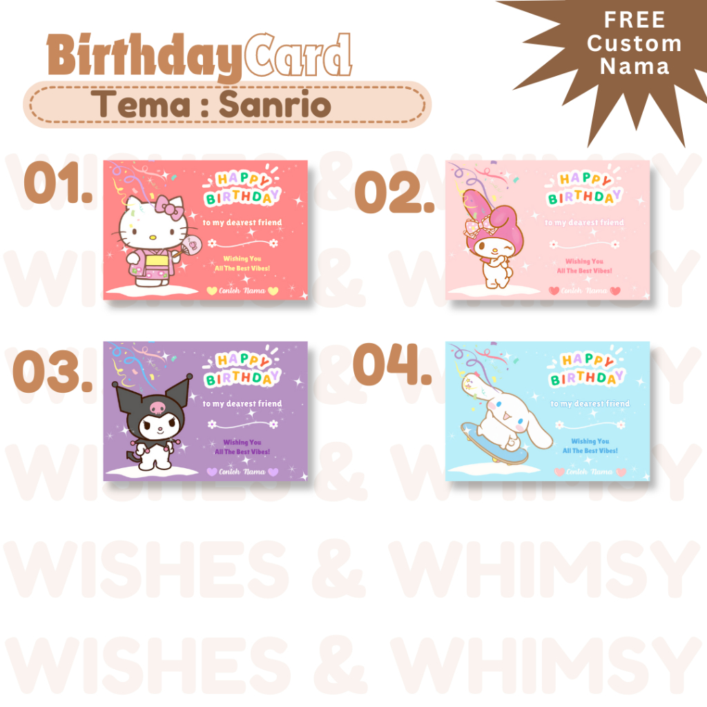 Kartu Ucapan (Birthday Card) Custom Nama - Tema : Sanrio