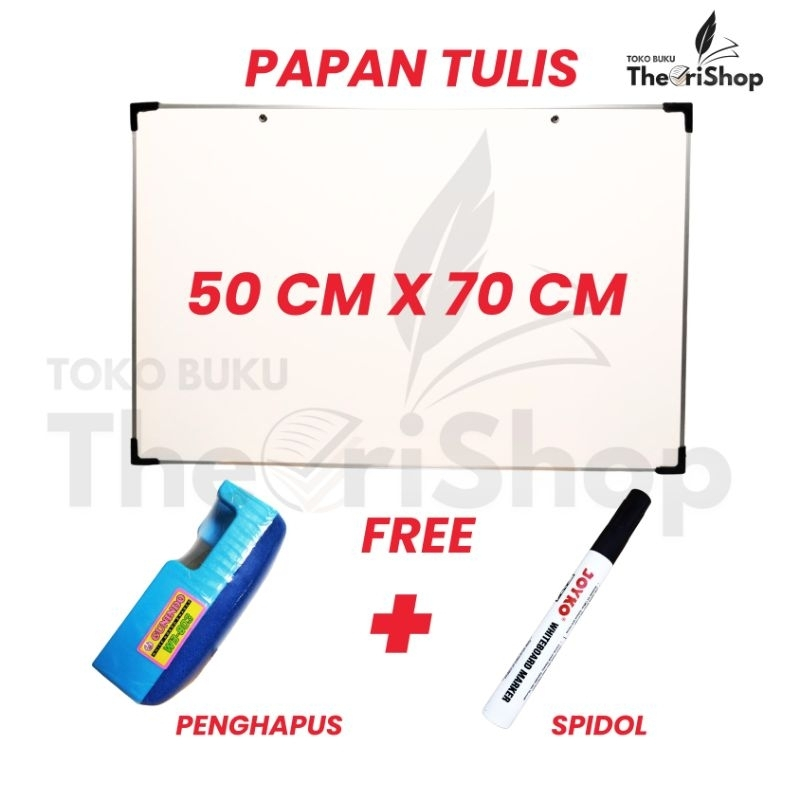 

Papan White Board/Papan Tulis 50 X 70 FREE Spidol JOYKO Dan Penghapus / Belakang Bisa Menulis Kapur