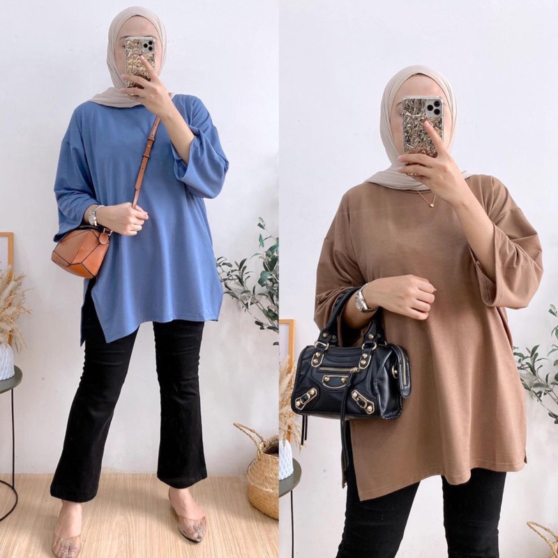 Kaos Oversized Wanita Muslim Top Basic Polos Premium Terbaru Kekinian