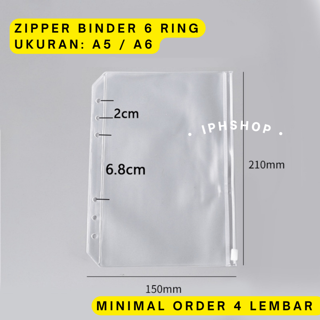 A5 A6 Binder Pocket Kantong / Ziplock Bag / Binder Menabung / Zipper PVC / 1 Sisi Sleeve A5 6 Rings 