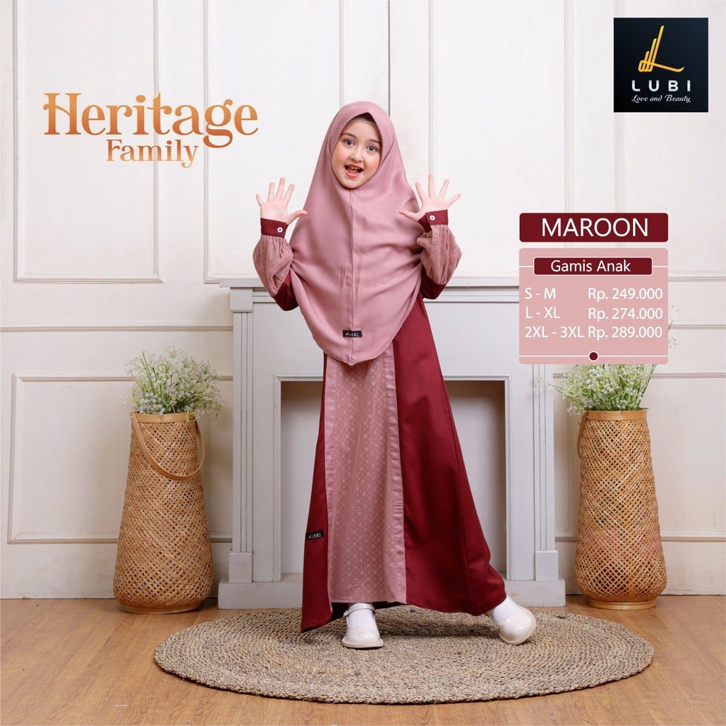 GAMIS ANAK LUBI HERITAGE WARNA SAGE,MAROON#