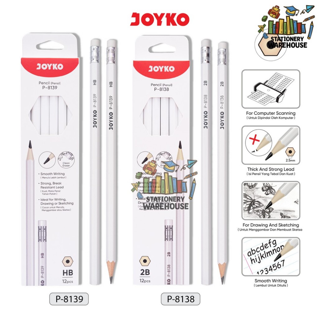 

Pencil Pensil Joyko P-8138 28 P-8139 HB 1 BOX 12 PCS 1 Lusin