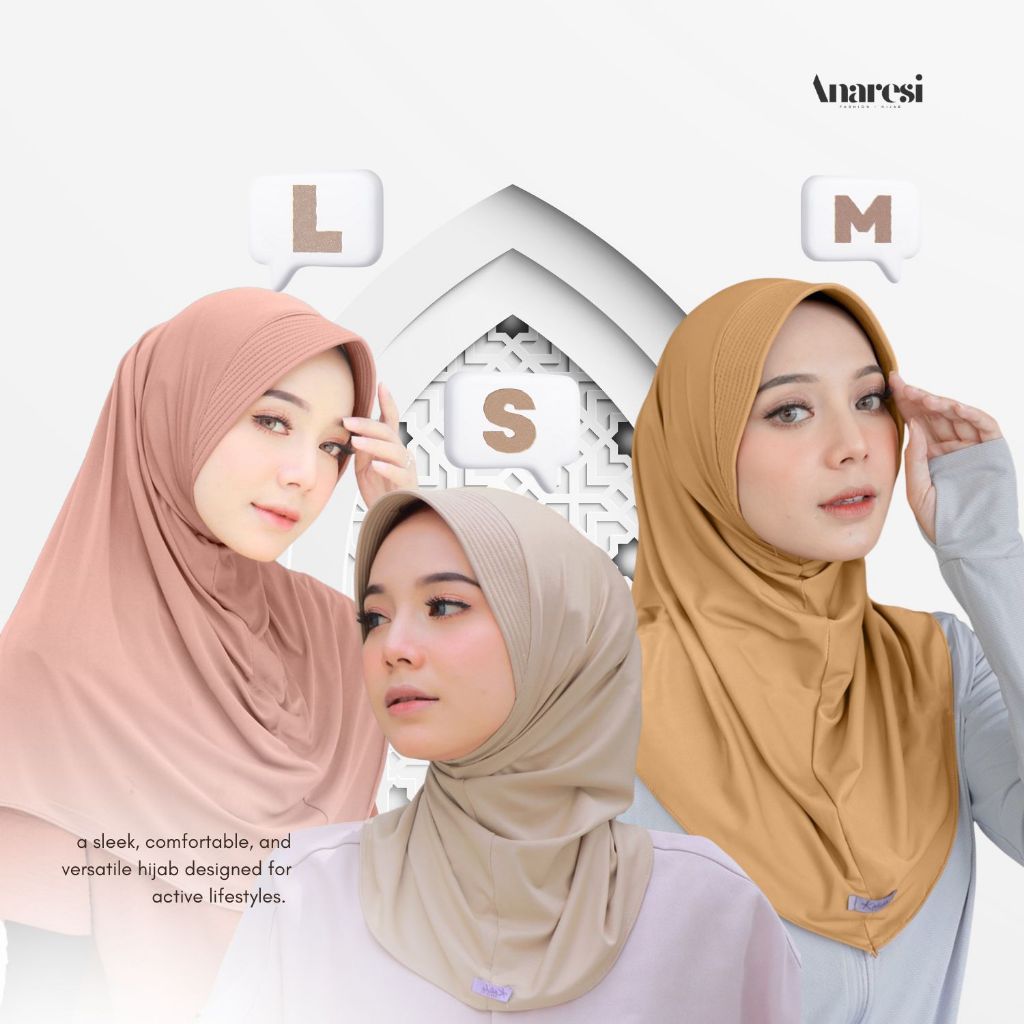Anaresi - Jilbab Sport Instan Harian Pet Ukuran S M L Menutup Dada Jersey Premium