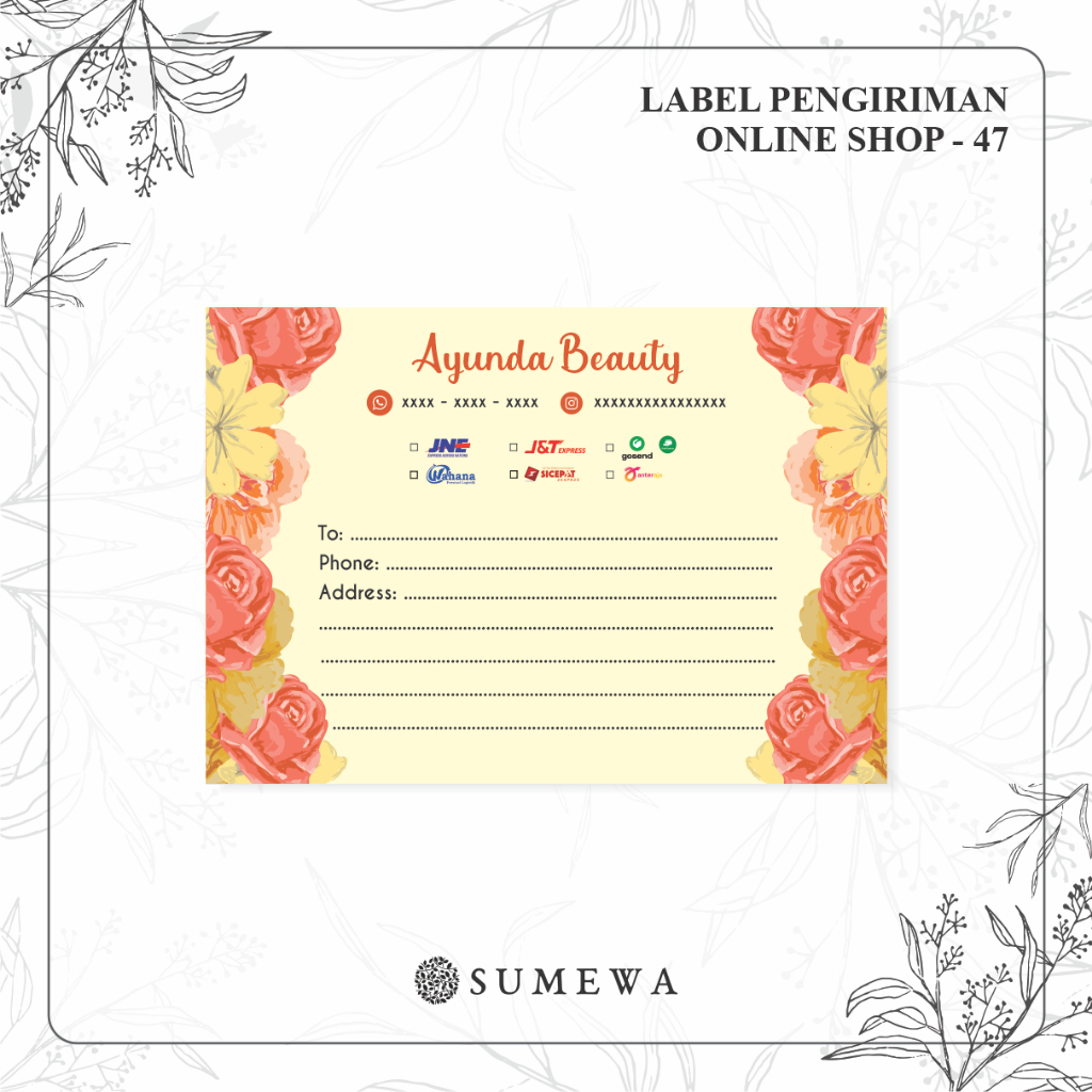 

Label Pengiriman Online Shop / Label Paket / Label Alamat / Sticker Pengiriman / Sticker Resi / Label Olshop - 47