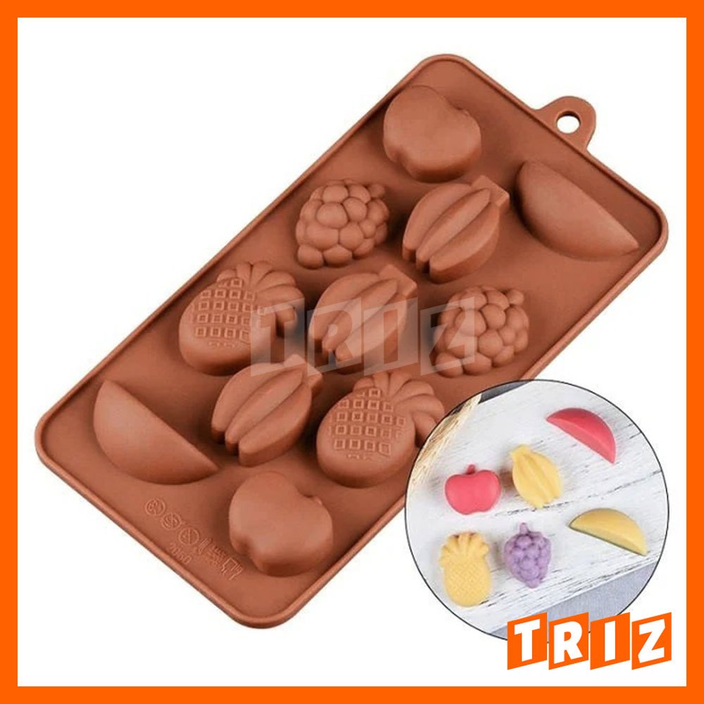 Cetakan Coklat Kue Puding Silikon Buah Pisang Nanas Anggur, Silicone Mold Mini Fruit 11 Cavity