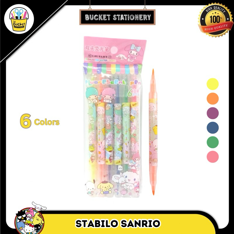 

sanrio highlighter 6 colors dual tip T2778 stabilo Perpack isi 6