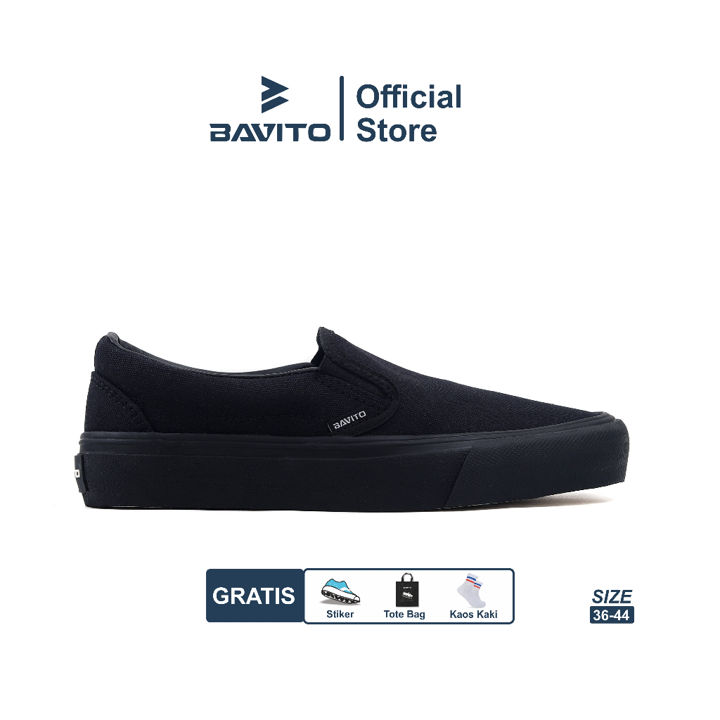 Bavito 36-44 Comrade Fullblack - Sepatu Slip On Slop Casual Sneaker Pria Wanita