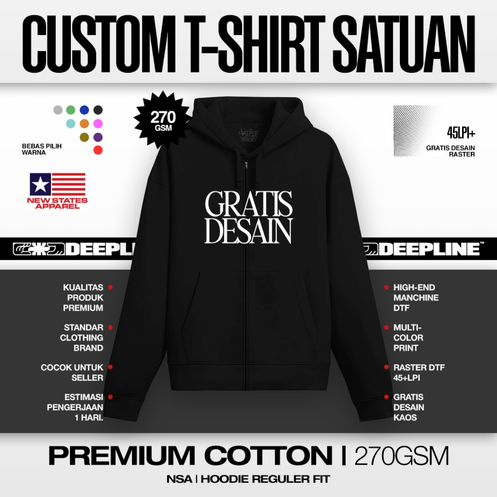 Zip-Hoodie (270+gsm Premium Cotton) Regular | NSA Product | Deepline.studio