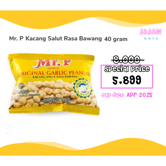 

Mr. P Kacang Panggang Rasa Garlic 40 Gram