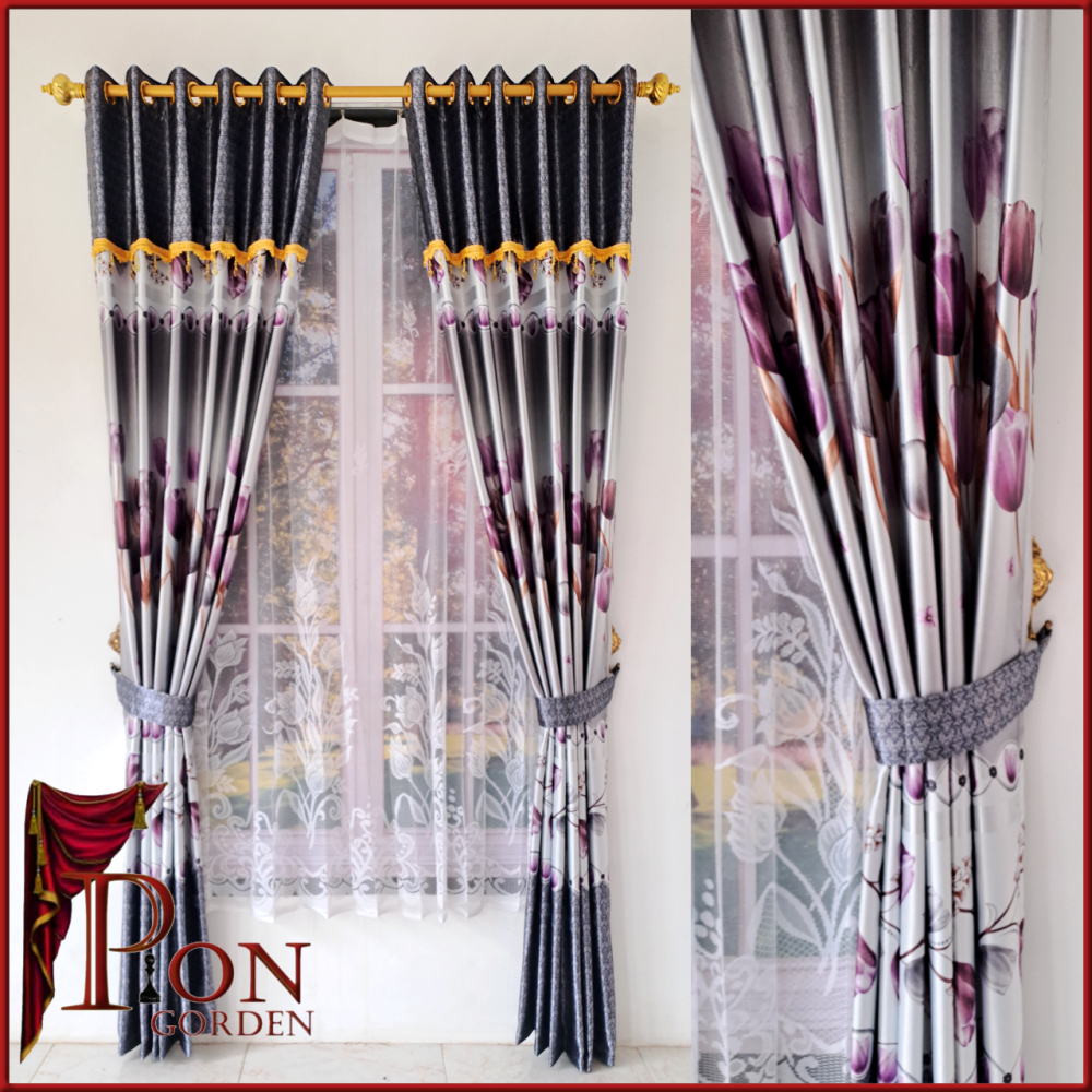 GORDEN JENDELA PONI BLACKOUT BUNGA TULIP MEWAH AESTETIK PANJANG 230 CM