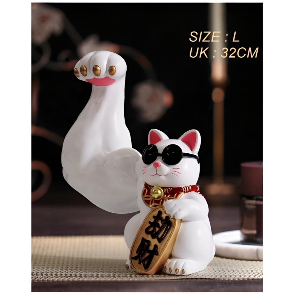 Muscle Lucky Cat Patung Pajangan Kucing Hoki Hiasan Dekorasi Toko Kucing Berotot Hadiah Unik