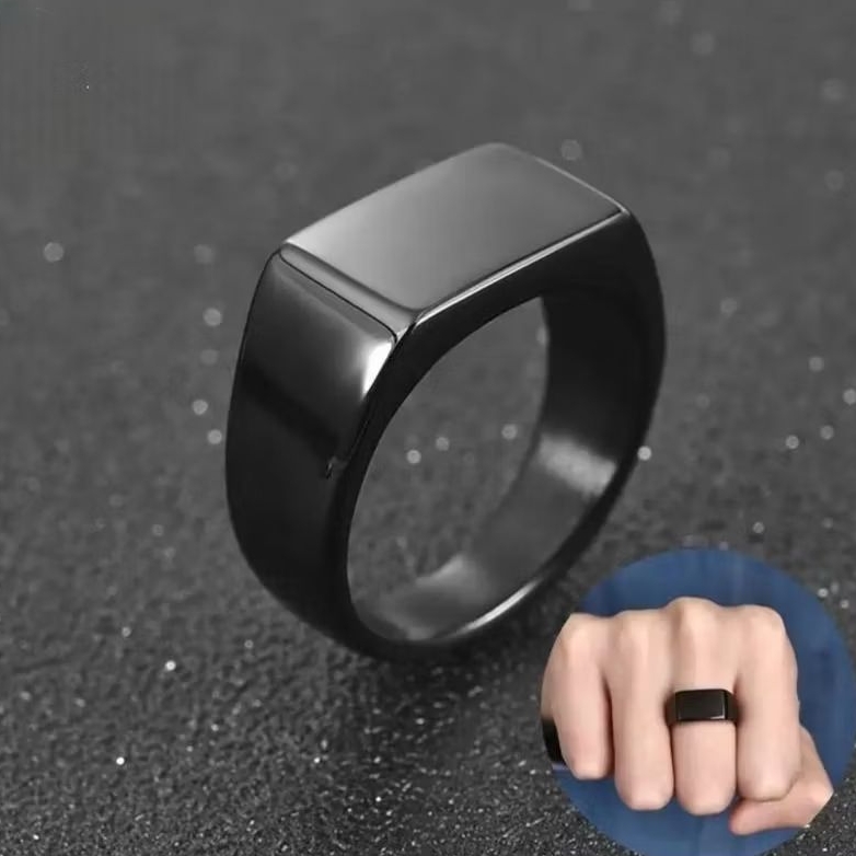 CINCIN PRIA KOTAK PANJANG HITAM BLACK JADE / CINCIN PREMIUM TITANIUM