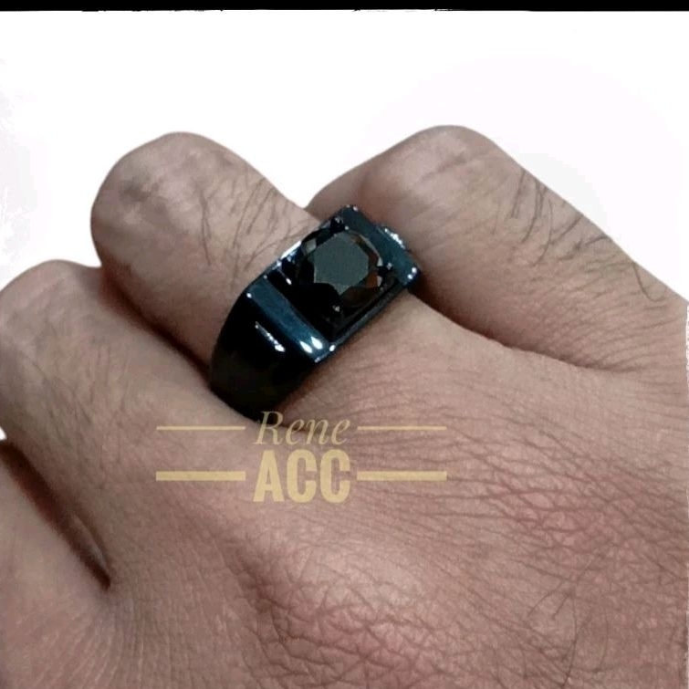 Cincin Pria Ring Hitam glossy Titanium mewah